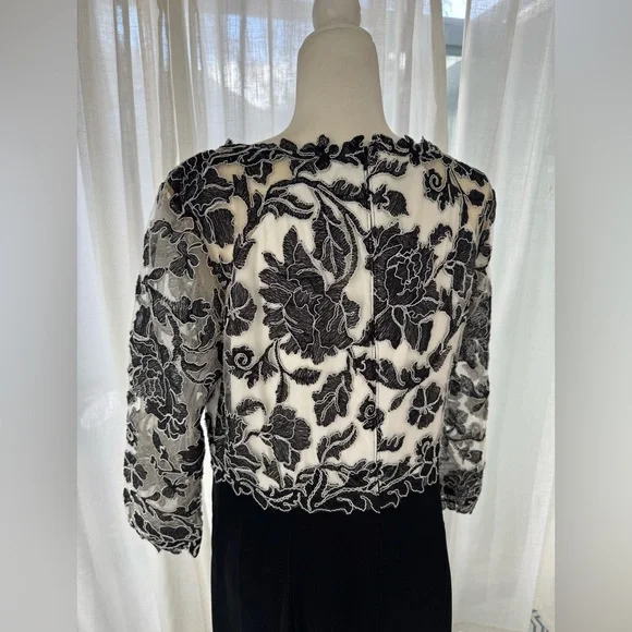 Tadashi Shoji Peony Embroidered Lace Top Black Ivory Gown Dress Size 16 - Picture 9 of 15